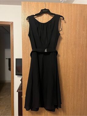 Vintage Black Sleeveless A-Line Dress with Decorative Belt